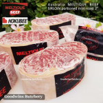 Beef Sirloin Striploin Porterhouse Has Luar Australia frozen MELTIQUE (wagyu alike) Australia HOKUBEE steak 3/4" 2cm (price/pack 3pcs 600g)